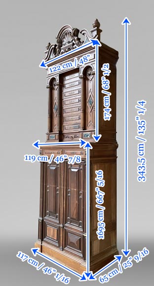 Cabinet d’apparat néo-Renaissance d’époque Napoléon III, noyer sculpté et inserts de marbre vert de me Cabinet d’apparat néo-Renaissance d’époque Napoléon III, noyer sculpté et inserts de marbre vert de me-11