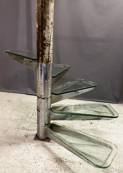 Escalier à colimaçon en verre et métal chromé-2