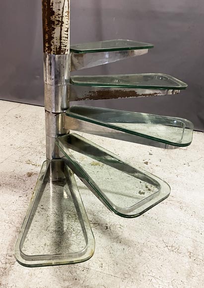 Escalier à colimaçon en verre et métal chromé-3