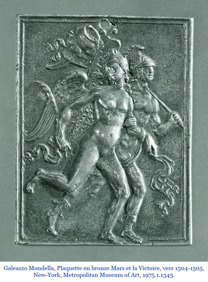 DECK Théodore (1823-1891), miroir monumental en chêne orné de médaillons en faïence verte-21