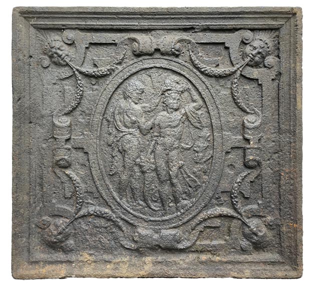 Sold at Auction: Plaque de cheminée en fonte d'époque Louis XIV