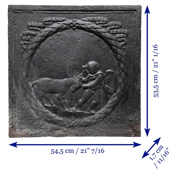 Plaque de cheminée du XVIIIe siècle figurant un amour jouant avec une chèvre-6