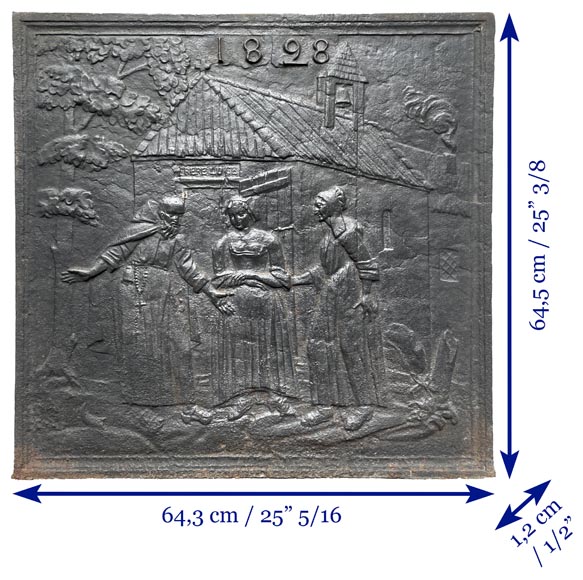 Plaque de cheminée datée de 1828 représentant une scène tirée du conte «L’Ermite  ou Frère Luce » de La Fontaine-8