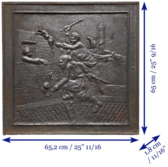 Plaque de cheminée du XIXe siècle représentant une scène de poursuite d’un chat probablement tirée d’un conte-5