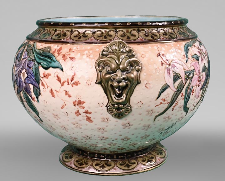 Le vase au Ara royal peint par Albert-Léon LEBARQUE et sa sellette d’origine.-3