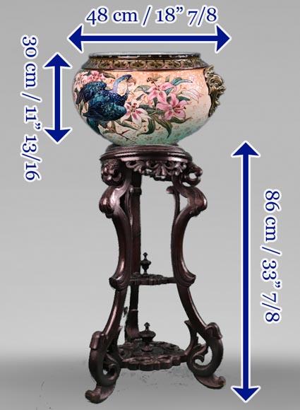 Le vase au Ara royal peint par Albert-Léon LEBARQUE et sa sellette d’origine.-18