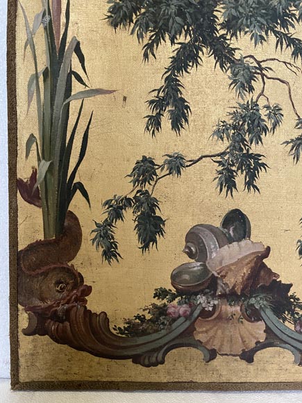 Paire de toiles décoratives sur le thème de la musique dans le goût du XVIIIe siècle-12