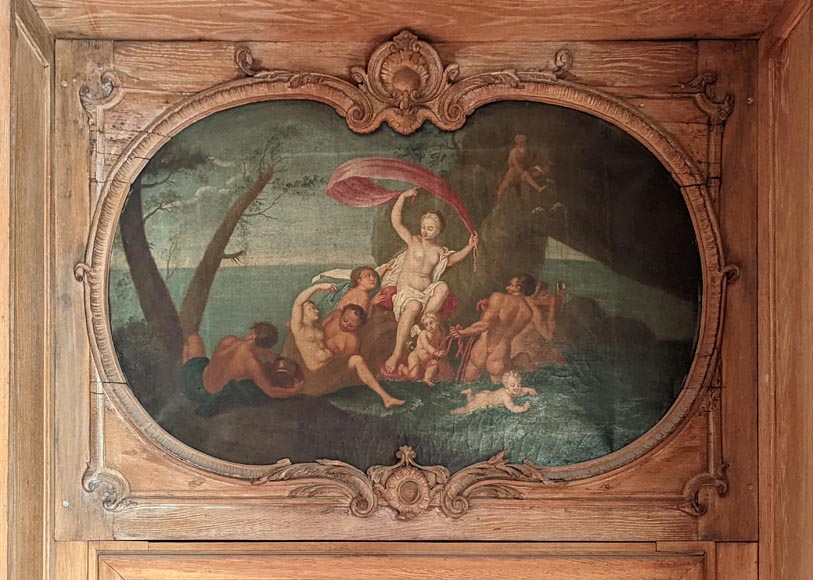 Paire de trumeaux de porte d'époque Louis XV figurants des scènes de la vie de Vénus-1