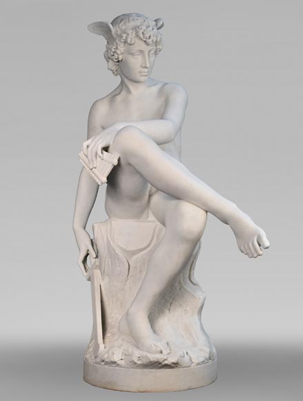 Attribué à Pierre Marius Montagne, Mercure en marbre sculpté-0