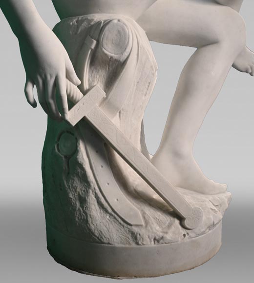 Attribué à Pierre Marius Montagne, Mercure en marbre sculpté-4