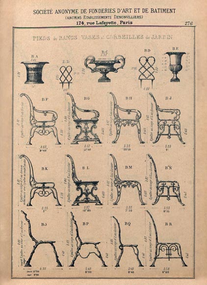 Banc de jardin à piétement en fonte Denonvilliers, vers 1894-1