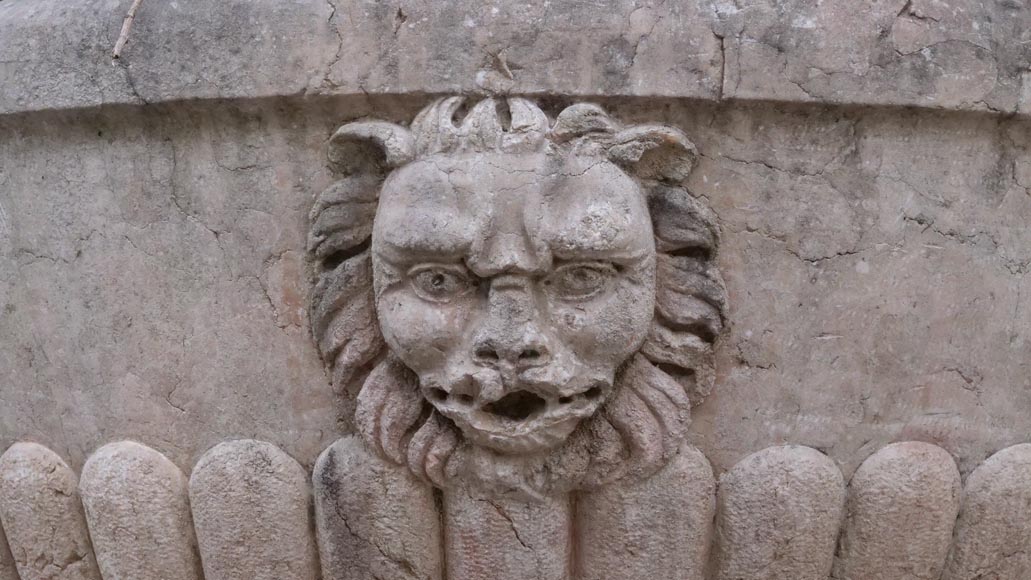 Bassin de fontaine murale à tête de lion en marbre-2