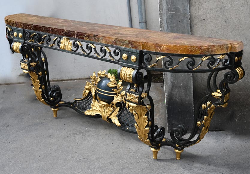 Grande console en fer forgé et en Brèche de Médous-2