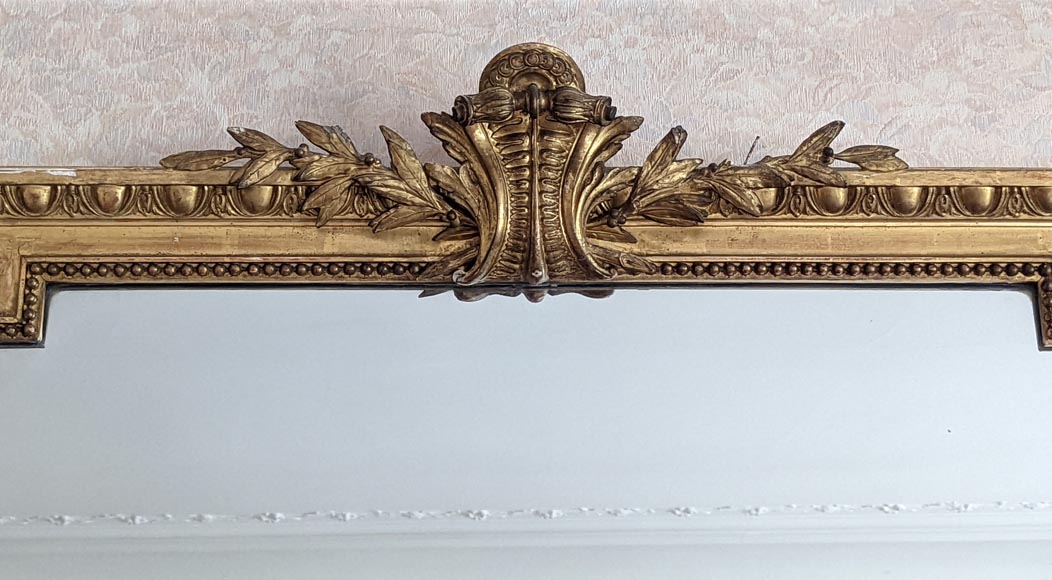 Petit Banc Louis XVI Bois Doré Et Tissu Damassé Rouge - Style Baroque