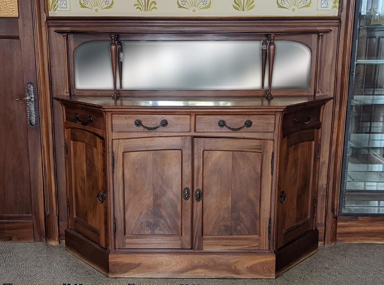 Boiserie de style Art Nouveau en acajou avec cheminée-13