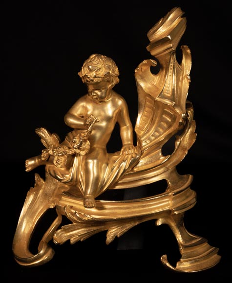 Paire de chenets de style Louis XV à décor de putti-2