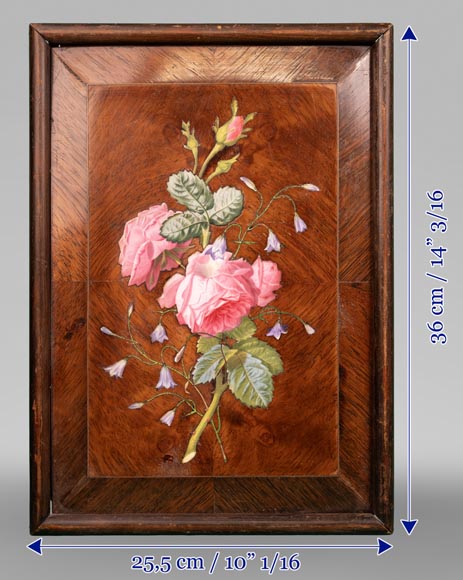 De roses et de campanules, le précieux panneau en marqueterie de porcelaine de Julien-Nicolas RIVART-8
