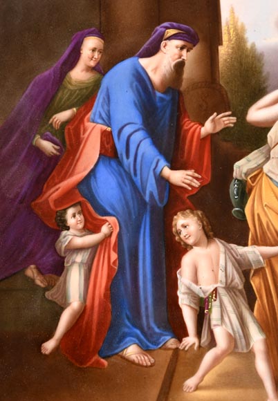 Guéridon en bronze doré avec plaque en porcelaine peinte, d’après Adrian VAN DER WERFF, 