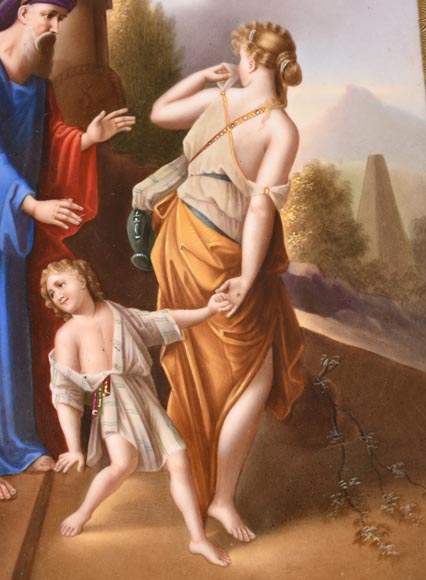 Guéridon en bronze doré avec plaque en porcelaine peinte, d’après Adrian VAN DER WERFF, 