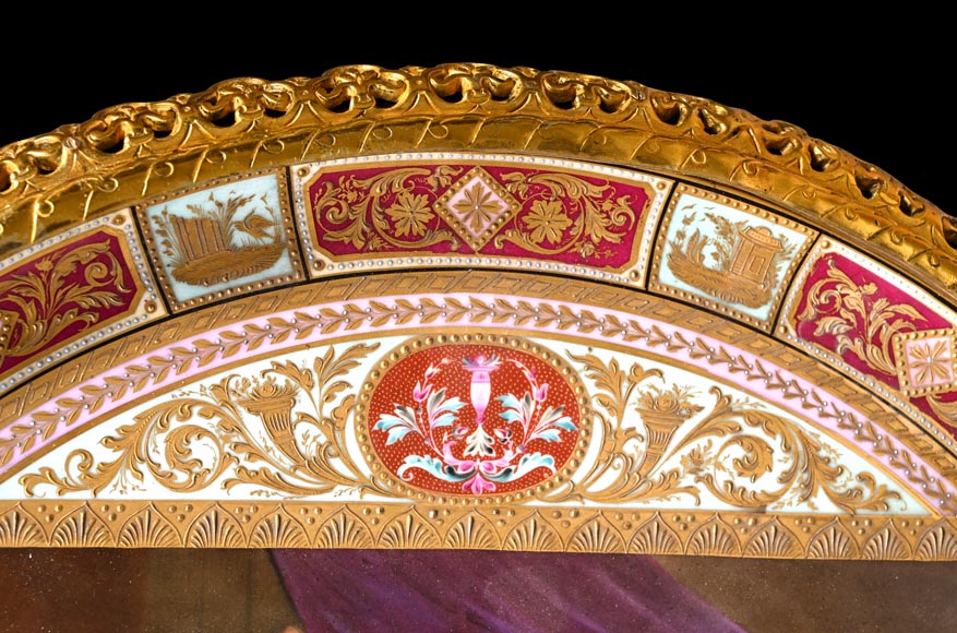 Guéridon en bronze doré avec plaque en porcelaine peinte, d’après Adrian VAN DER WERFF, 