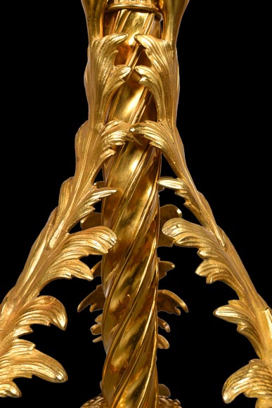 Guéridon en bronze doré avec plaque en porcelaine peinte, d’après Adrian VAN DER WERFF, 