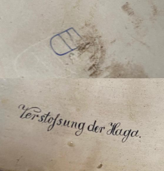 Guéridon en bronze doré avec plaque en porcelaine peinte, d’après Adrian VAN DER WERFF, 