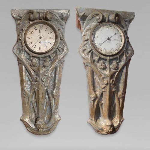 GENTIL & BOURDET « Modèle 1019 », Ensemble formé d’un baromètre et d’une pendule en grès