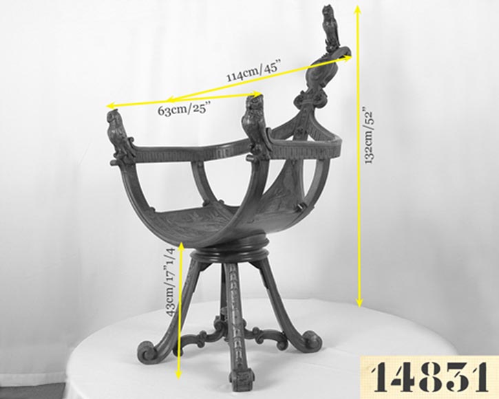 Fauteuil aux Hiboux, rare travail italien du 19è siècle.-8