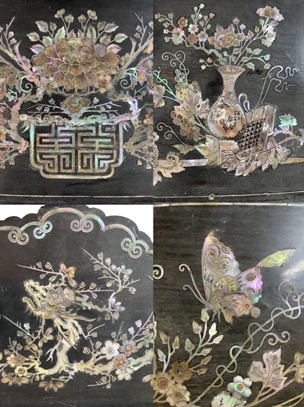 Edmond CHAUFFREY, Meuble indochinois à marqueterie de nacre, vitraux émaillés en relief Edmond CHAUFFREY, Meuble indochinois à marqueterie de nacre, vitraux émaillés en relief -2