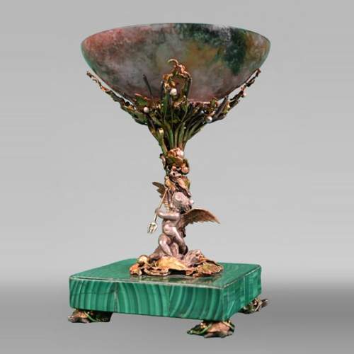 François-Désiré FROMENT-MEURICE, Coupe en argent, agate et malachite ornée d'un riche décor maritime, 1853
