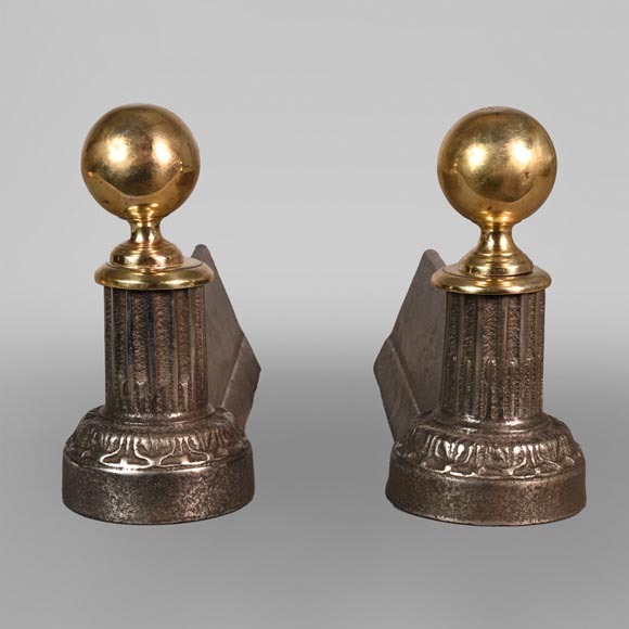 Paire de chenêts en bronze poli de style Napoléon III-0