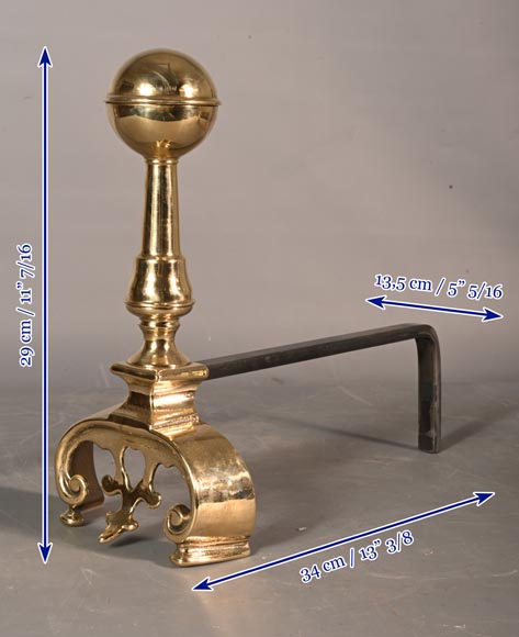 Paire de chenêts en fonte et bronze poli-5