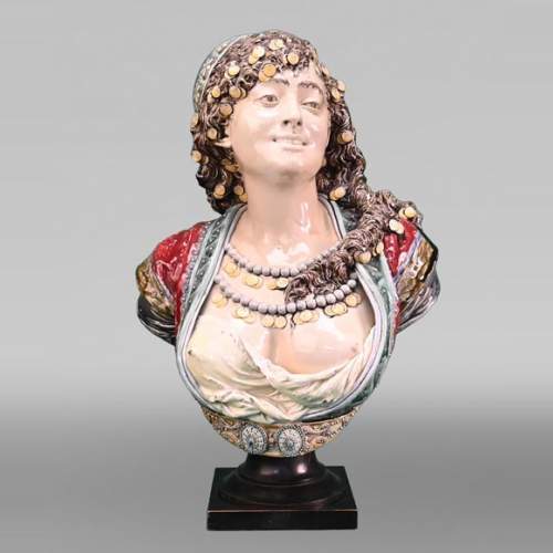 Albert-Ernest CARRIER-BELLEUSE, Faïencerie de CHOISY-LE-ROI, Buste d'une Orientale en faïence émaillée