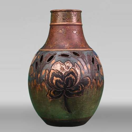 Ernest CHAPLET pour la manufacture HAVILAND, Vase au décor de plantes aquatiques, vers 1880