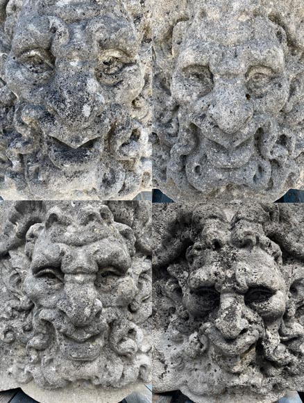 Ensemble de quatre médaillons en pierre sculptée représentant des visages de satyres-8