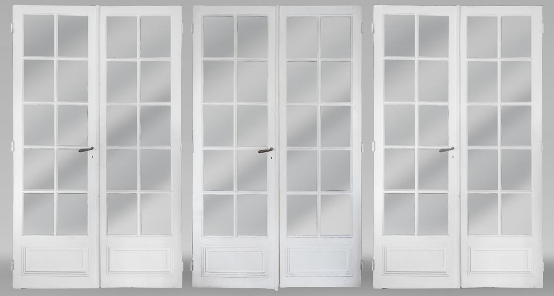 Ensemble de 3 double portes à petits carreaux-0