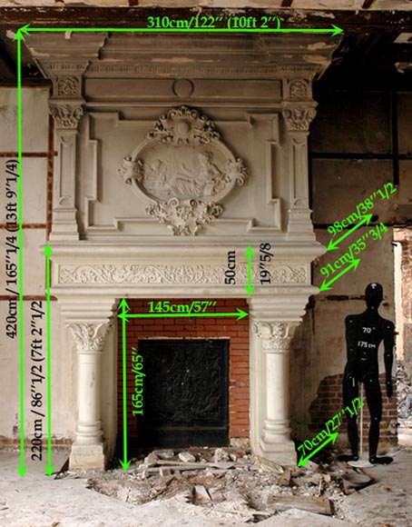 Monumental antique Neo-Renaissance style stone mantel coming from the Chateau of Montgeon_fr