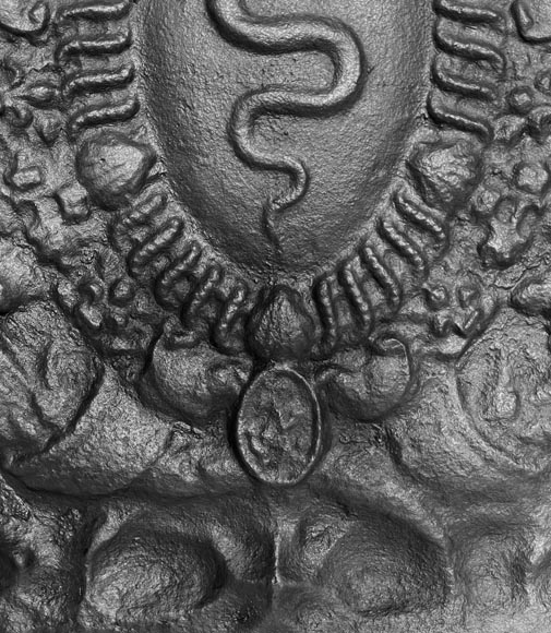 Plaque de cheminée aux serpents, aux armes de Colbert-5