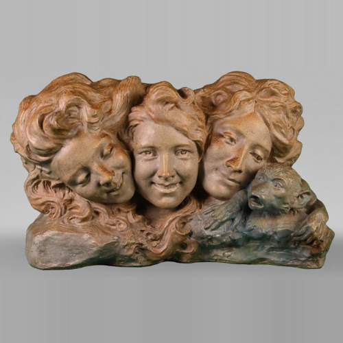 Georges ENGRAND et Émile MULLER, Jardinière aux trois visages de jeune fille et au singe, vers 1896
