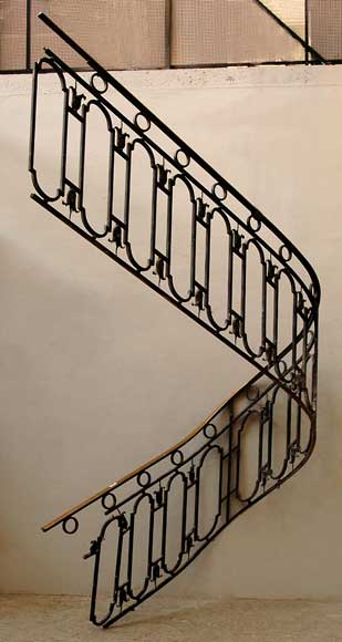 Rampe d'escalier en fer forgé avec main courante en laiton-0