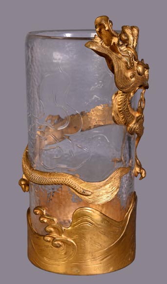 L’Escalier de Cristal (att. à), vase japonisant cylindrique en cristal et bronze doré-1