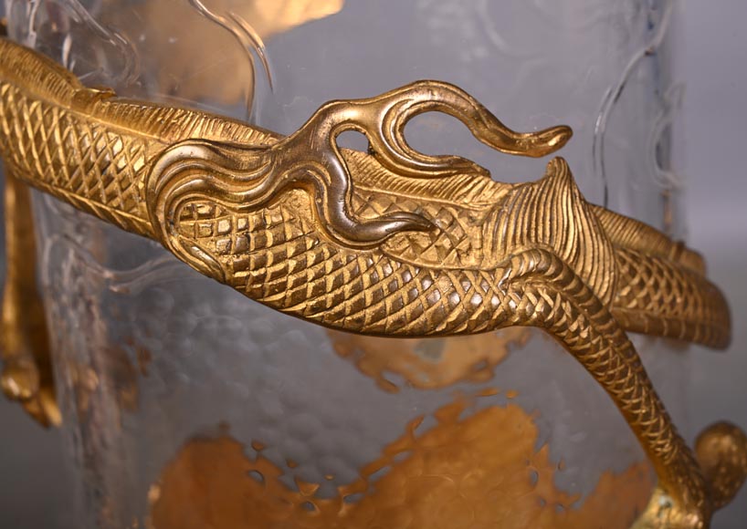 L’Escalier de Cristal (att. à), vase japonisant cylindrique en cristal et bronze doré-5