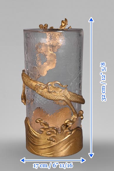 L’Escalier de Cristal (att. à), vase japonisant cylindrique en cristal et bronze doré-10