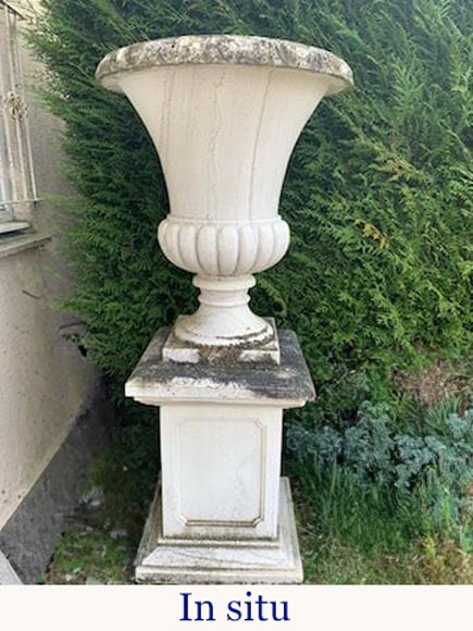 Vintage Vase Médicis En Céramique Blanc Émaillé - Déco Jardin Extérieur - Style Shabby Chic