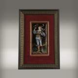 Théophile SOYER : "Le Chasseur" grande plaque émaillée 