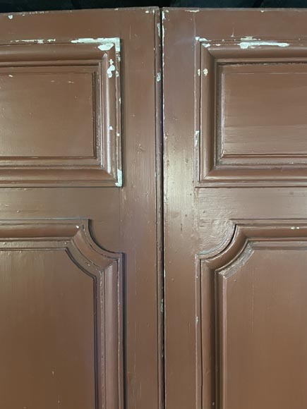 rande Double Porte Moulurée Ancienne en Bois Résineux, Peinture Sang de Bœuf rande Double Porte Moulurée Ancienne en Bois Résineux, Peinture Sang de Bœuf-3