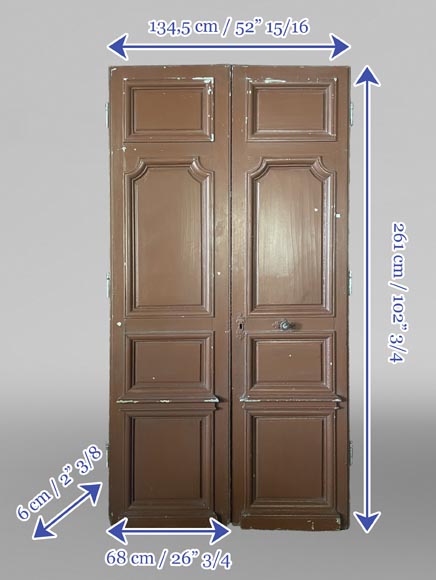 rande Double Porte Moulurée Ancienne en Bois Résineux, Peinture Sang de Bœuf rande Double Porte Moulurée Ancienne en Bois Résineux, Peinture Sang de Bœuf-14