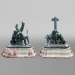Auguste-Nicolas CAÏN, Deux importants groupes en bronze à patine vert foncé, 1893