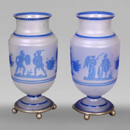 Jacques Louis KESSLER, Paire de vases gravés d’un décor néo-grec grâce au procédé « Kessler », milieu du XIXe siècle