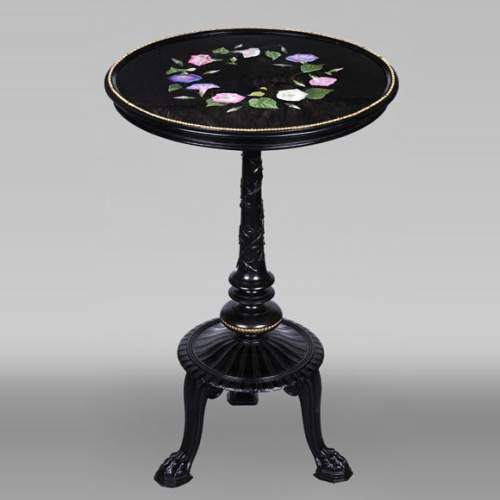 Guéridon de style Napoléon III par Julien-Nicolas RIVART – Marqueterie florale sur plateau en marbre